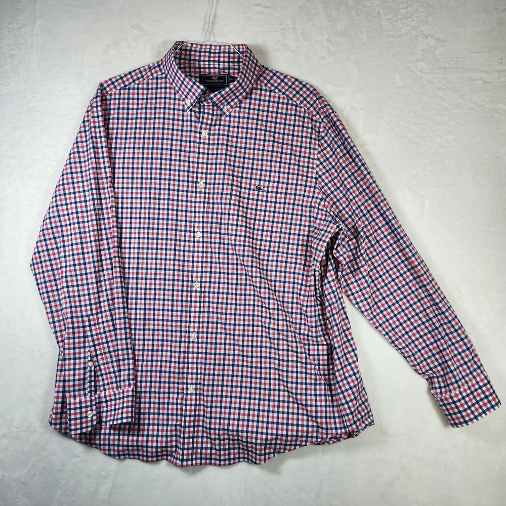 Vtg Vineyard Vines 2XL Red Blue Check Button Down‎ Classic Fit Tucker Shirt